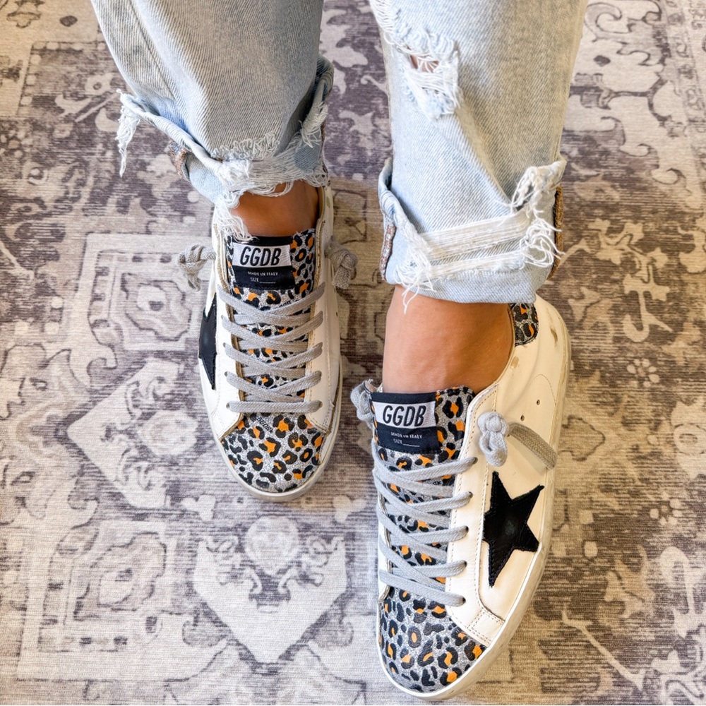 GOLDEN GOOSE Superstar Leopard Print Sneakers with Black Star SIZE 37/7